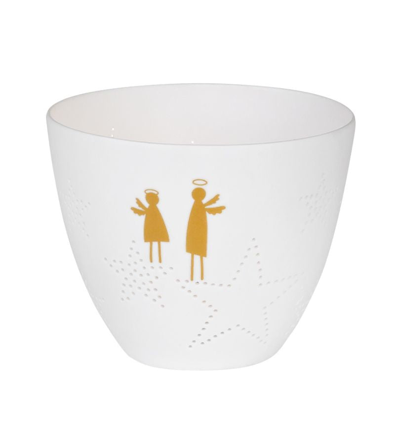 OnlyByGrace-Hvid-Porcelæns Fyrfadsstage Med Engle Og Stjerne Motiv