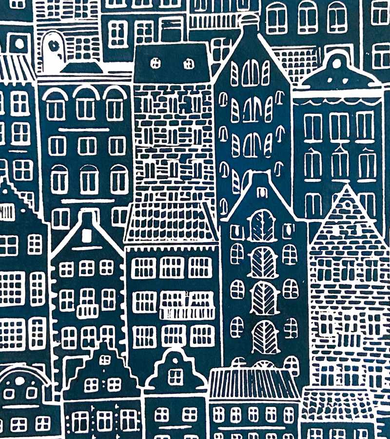 OnlyByGrace Linoleumstryk Plakat I Min Faders Hus Er Der Mange Boliger Mørkeblå