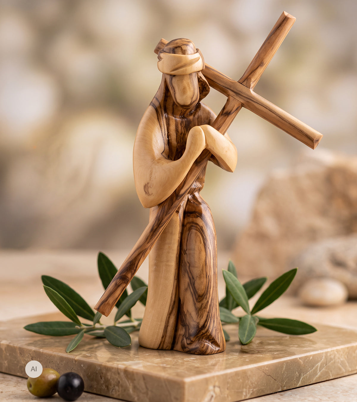 Jesus med korset, Oliventre, 15 cm