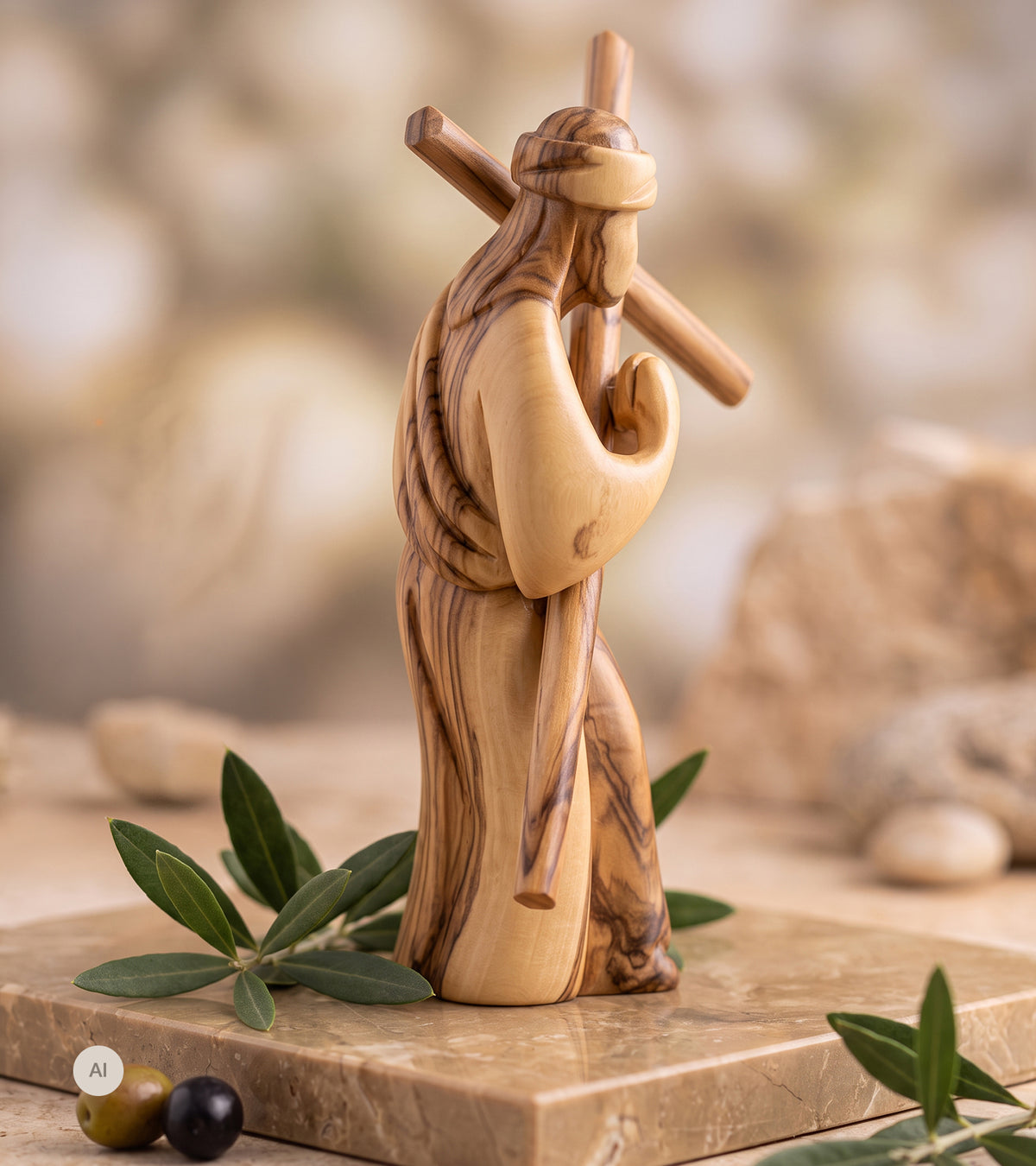 Jesus med korset, Oliventre, 15 cm