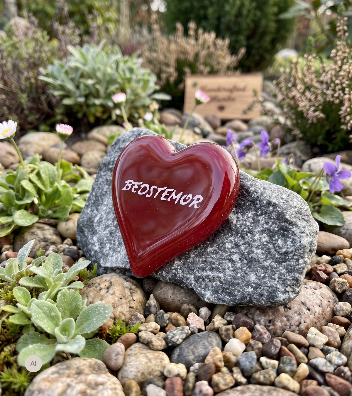 BEDSTEMOR, Rødt Glashjerte På Granitsten