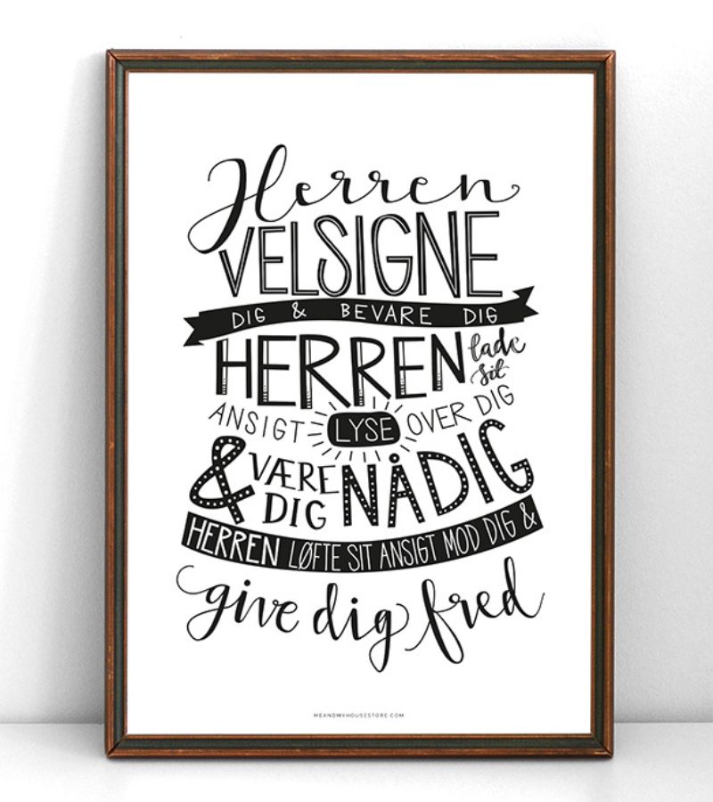OnlyByGrace plakat herren velsigne dig brun træramme