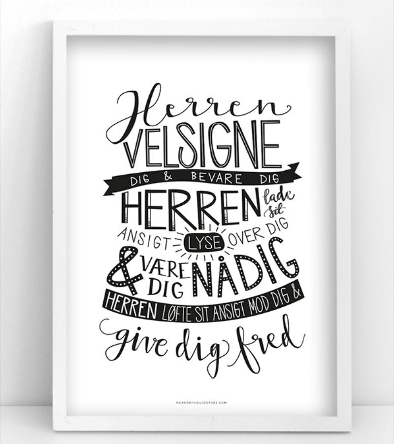 OnlyByGrace plakat herren velsigne dig hvid ramme
