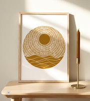 Linoleumstryk, Se nu stiger solen, GulOkker, A3 Plakat