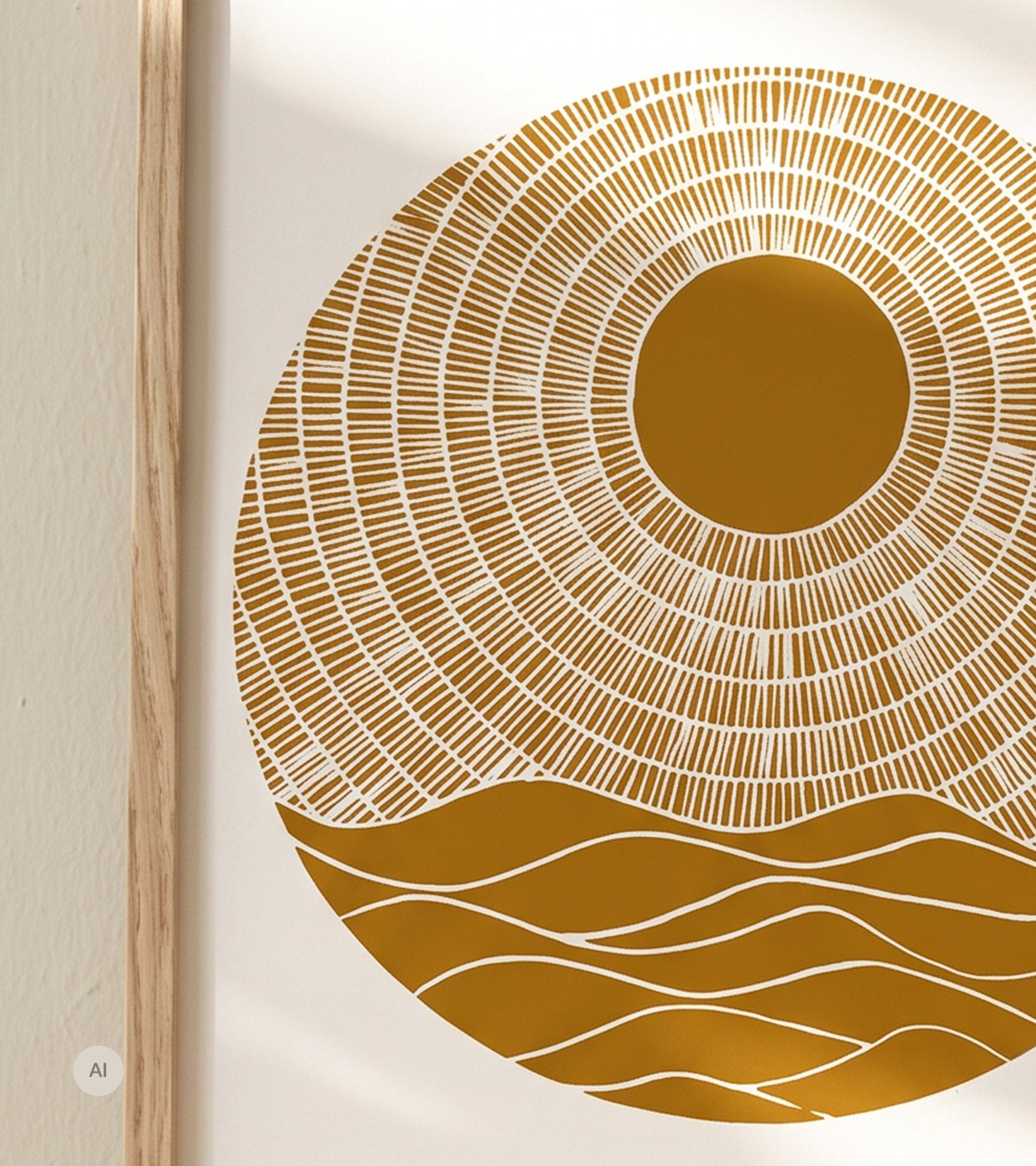 Linoleumstryk, Se nu stiger solen, GulOkker, A3 Plakat