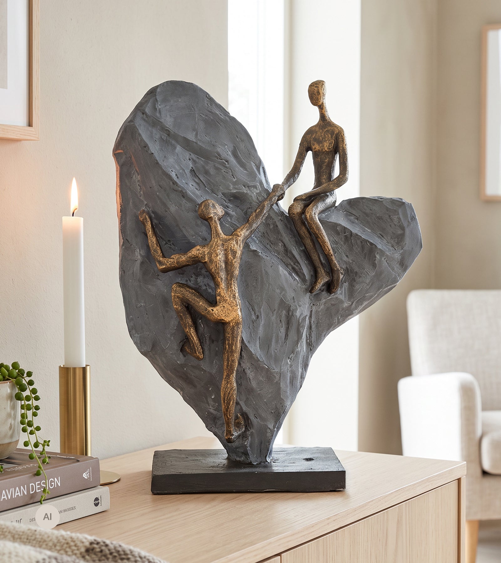 Skulptur, Par på hjerte, 30 cm