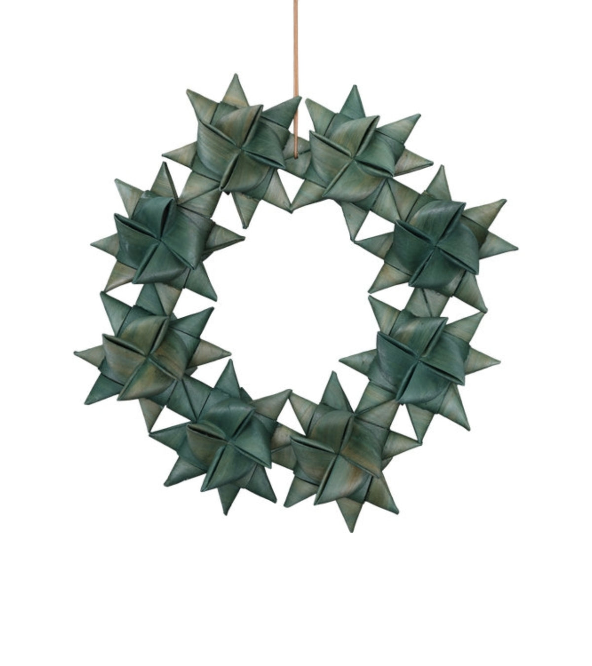 Ophæng, Krans med flettet stjerner, Grøn, 32 cm