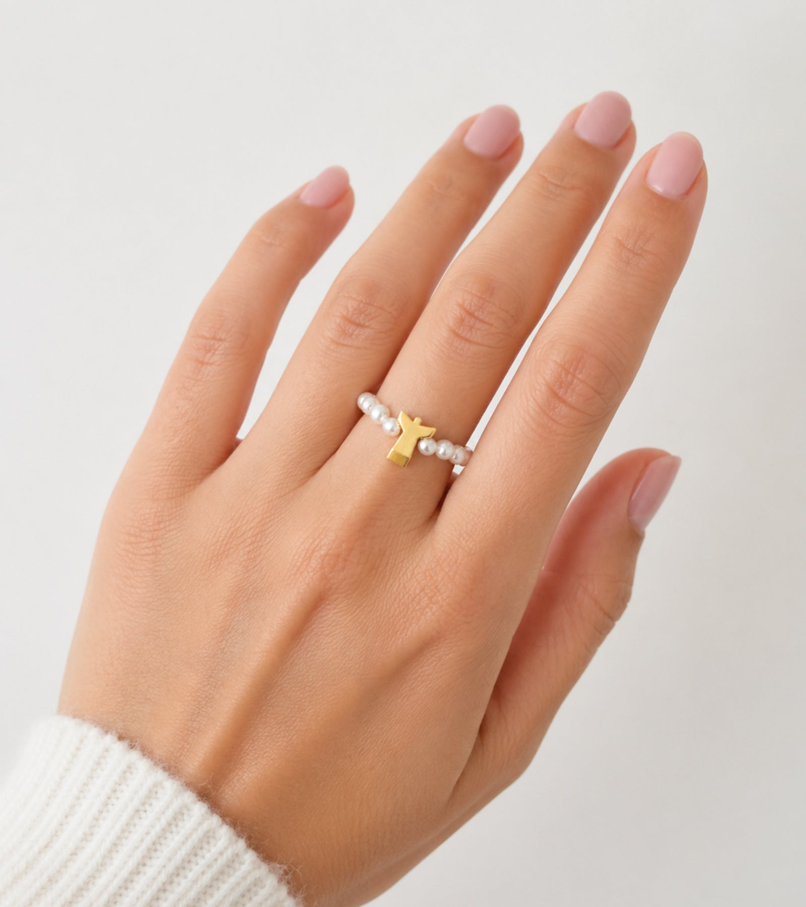 Fingerring engel og perlemor, Gull