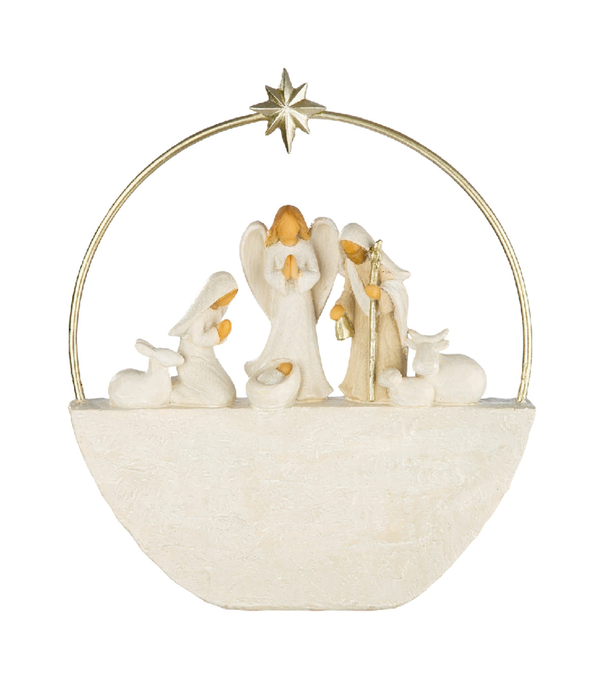 Rund julekrybbe med engel, 25 cm