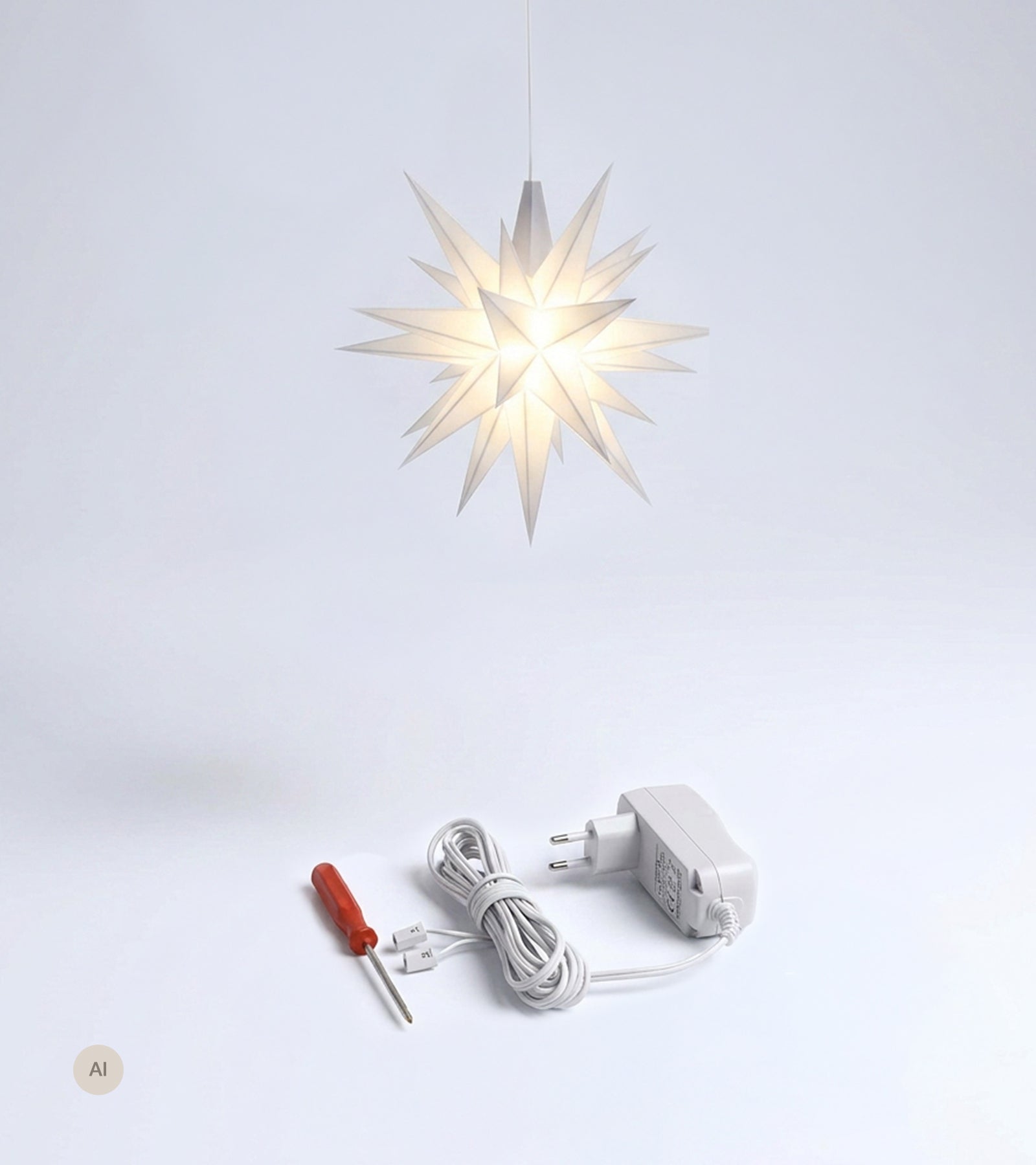 Sæt a 1 Herrnhuter Stjerne, Hvid, 13 cm LED, incl. adapter