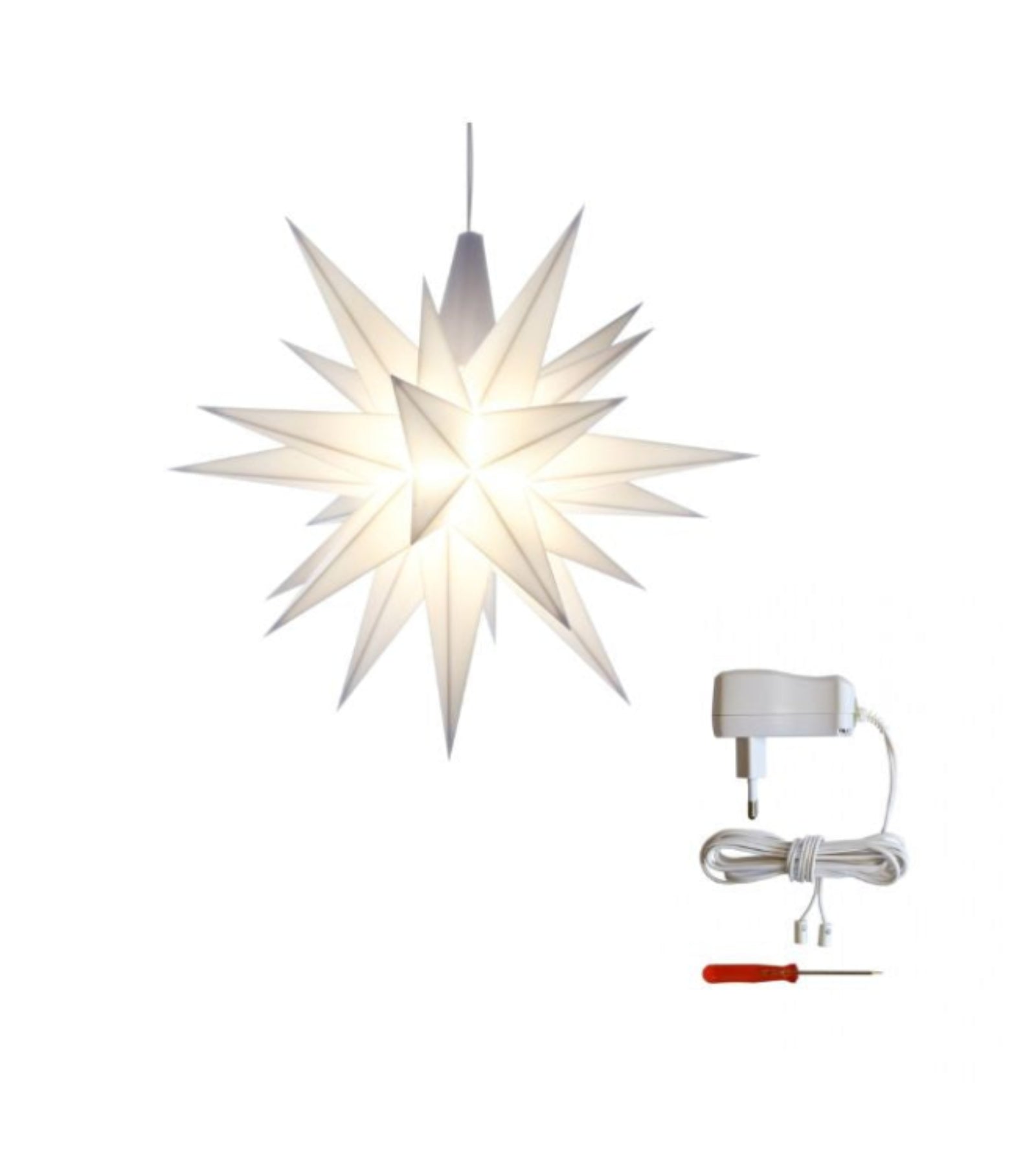 Sæt a 1 Herrnhuter Stjerne, Hvid, 13 cm LED, incl. adapter