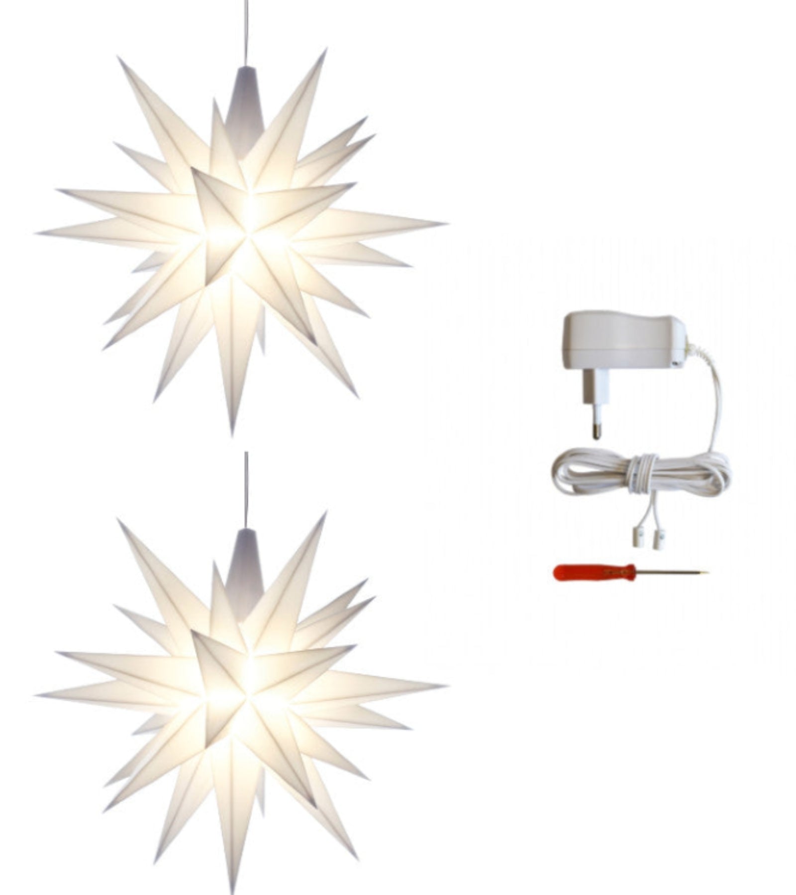 Sæt a 2 Herrnhuter Stjerner, Hvid, 13 cm LED, incl. adapter