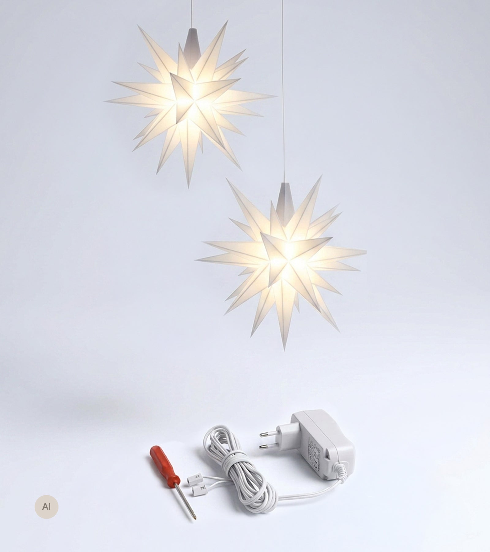 Sæt a 2 Herrnhuter Stjerner, Hvid, 13 cm LED, incl. adapter