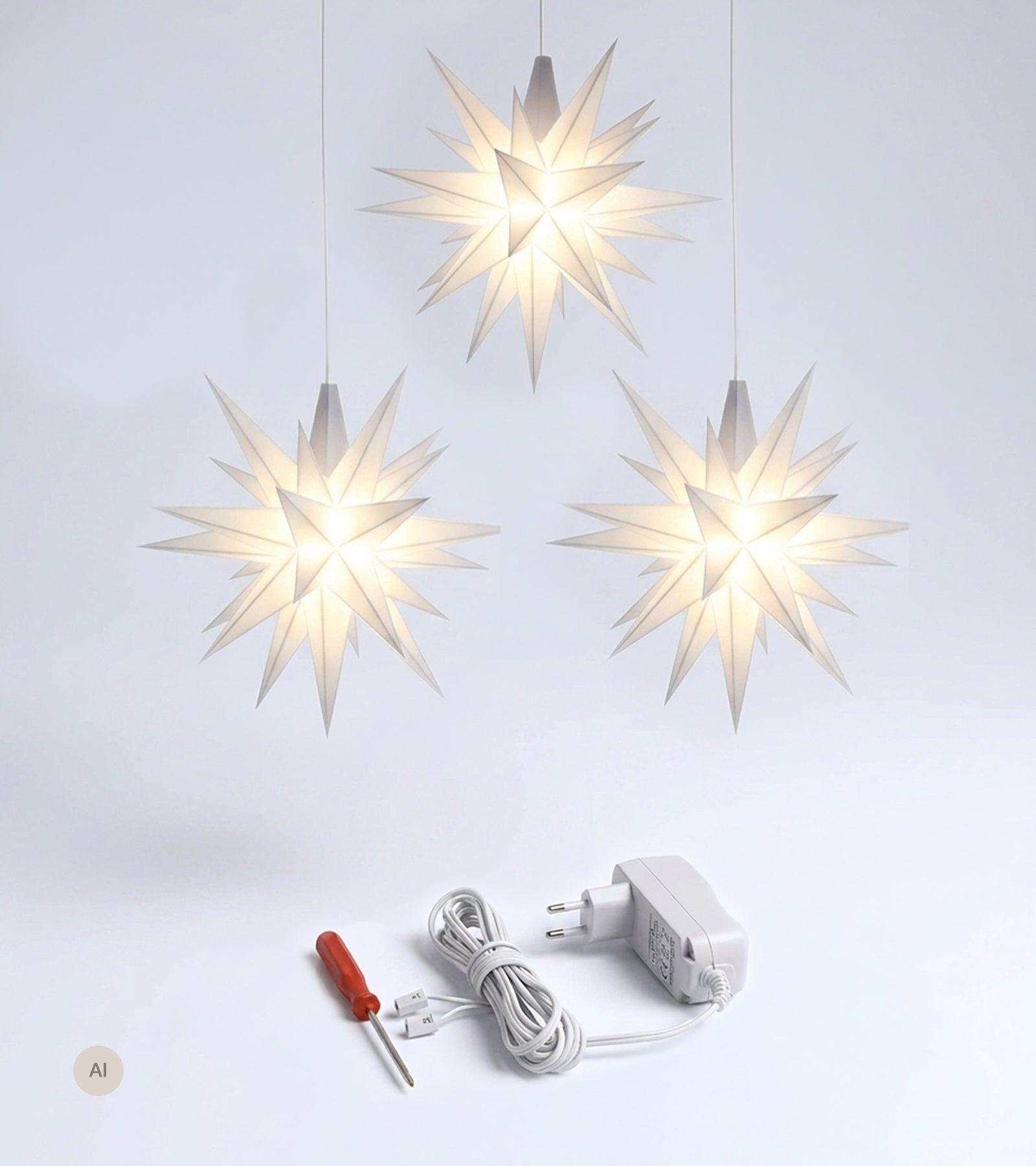 Sæt a 3 Herrnhuter Stjerner, Hvid, 13 cm LED, incl. adapter