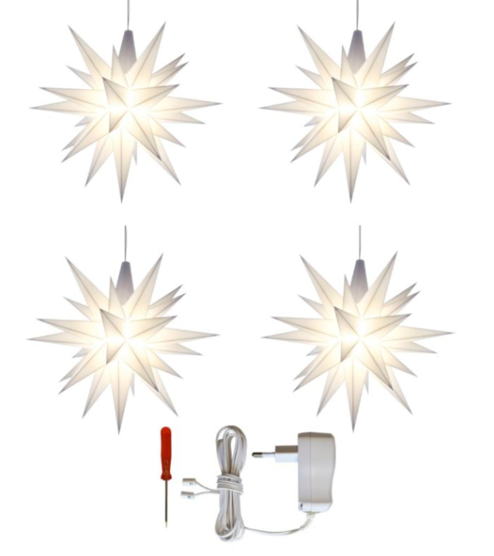 Sæt a 4 Herrnhuter Stjerner, Hvid, 13 cm LED, incl. adapter