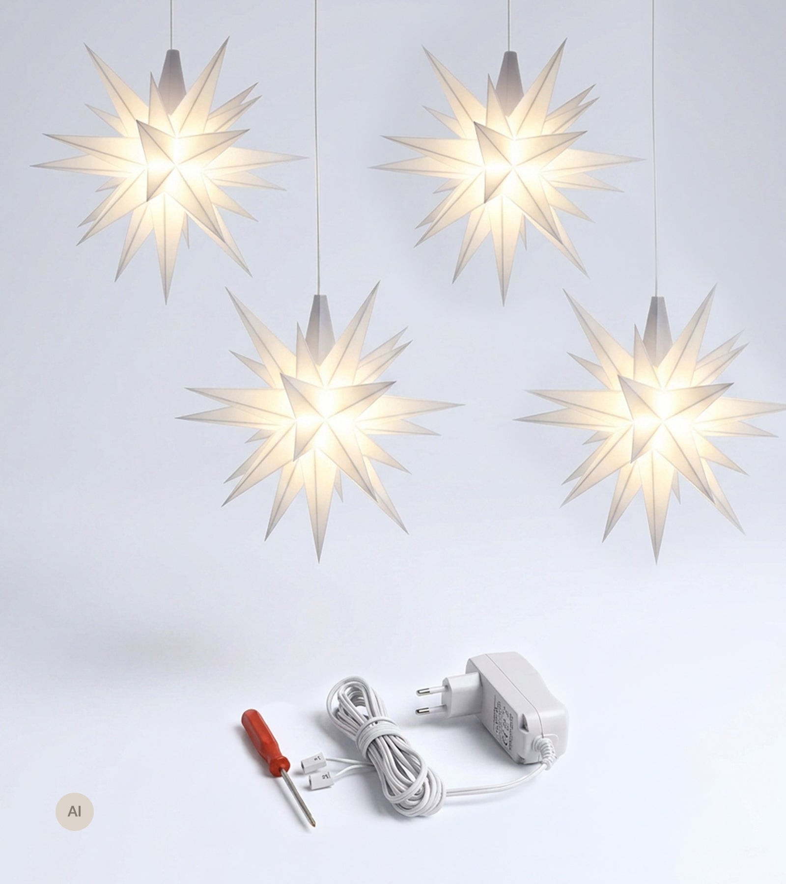 Sæt a 4 Herrnhuter Stjerner, Hvid, 13 cm LED, incl. adapter