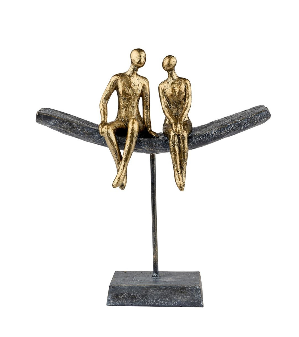 Skulptur, Siddende par, 27 cm, Guld
