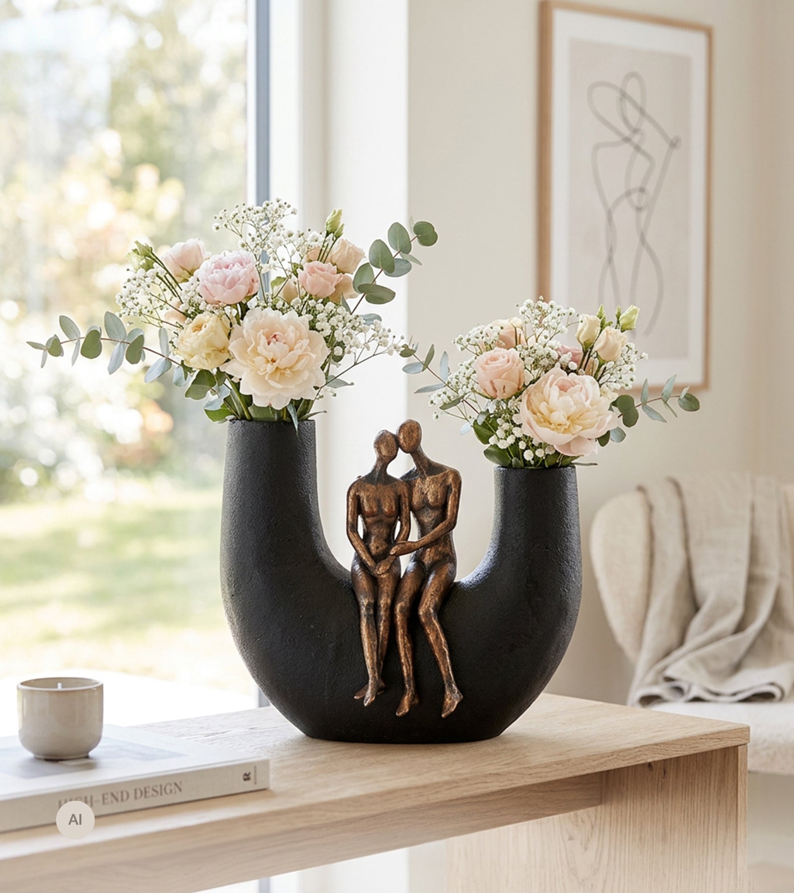 Skulptur, Vase med Par, 21 cm