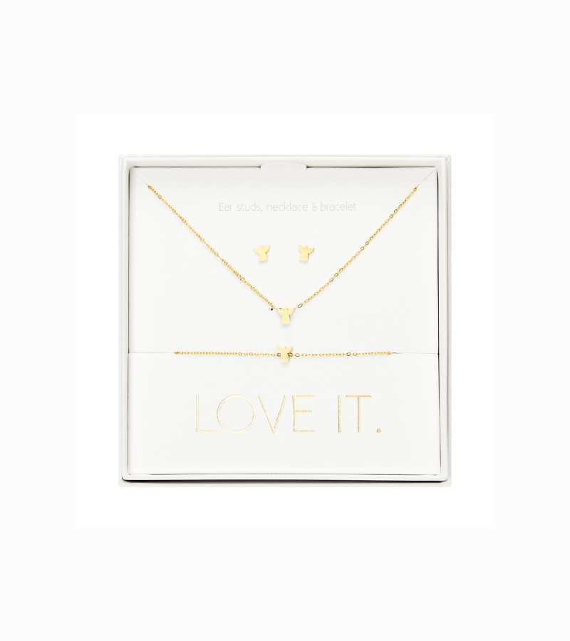 Smykkesæt LOVE IT engle guld OnlyByGrace