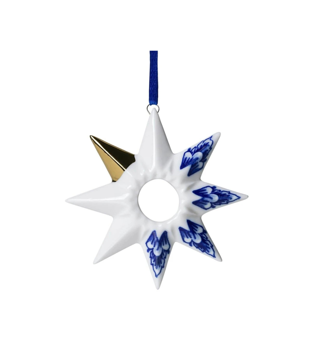 Stjerneophæng, hvidt med blå motiv, Porcelæn