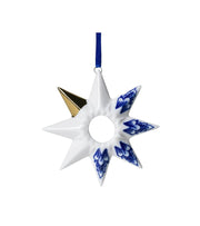 Stjerneophæng, hvidt med blå motiv, Porcelæn