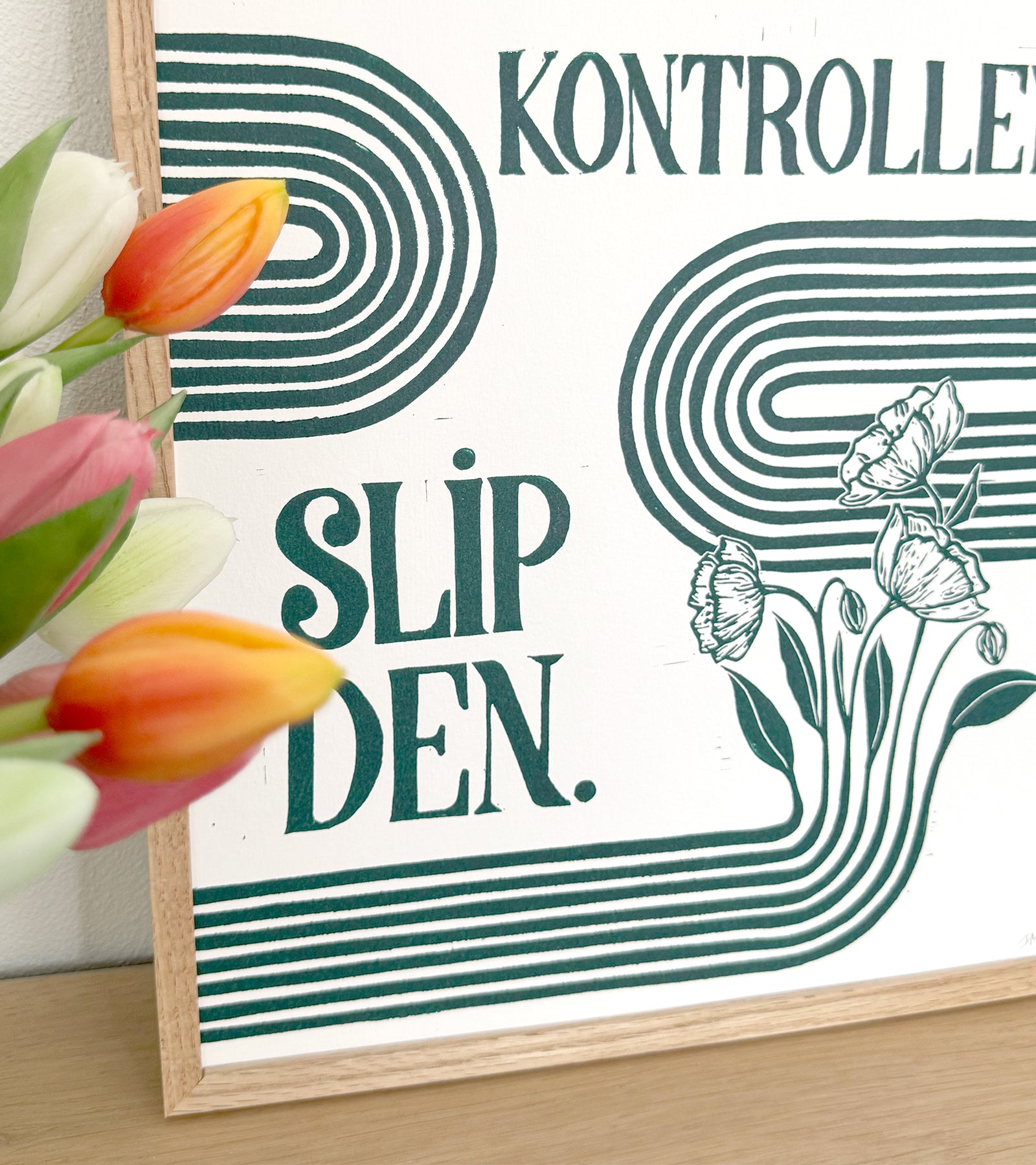 Linoleumstryk: Tab ikke kontrollen, A3 Plakat, Mørkegrøn