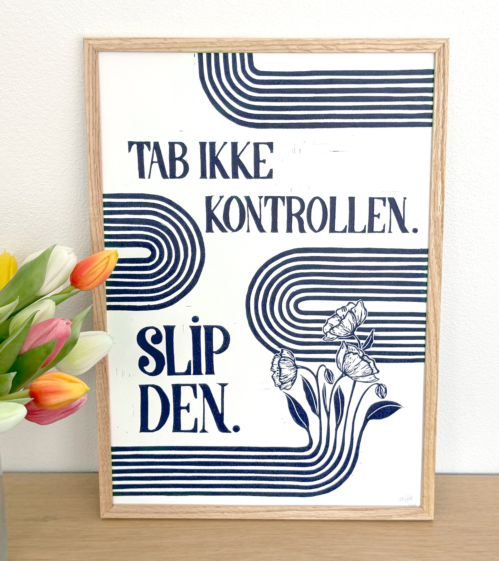 Linoleumstryk: Tab ikke kontrollen, A3 Plakat, Mørkeblå