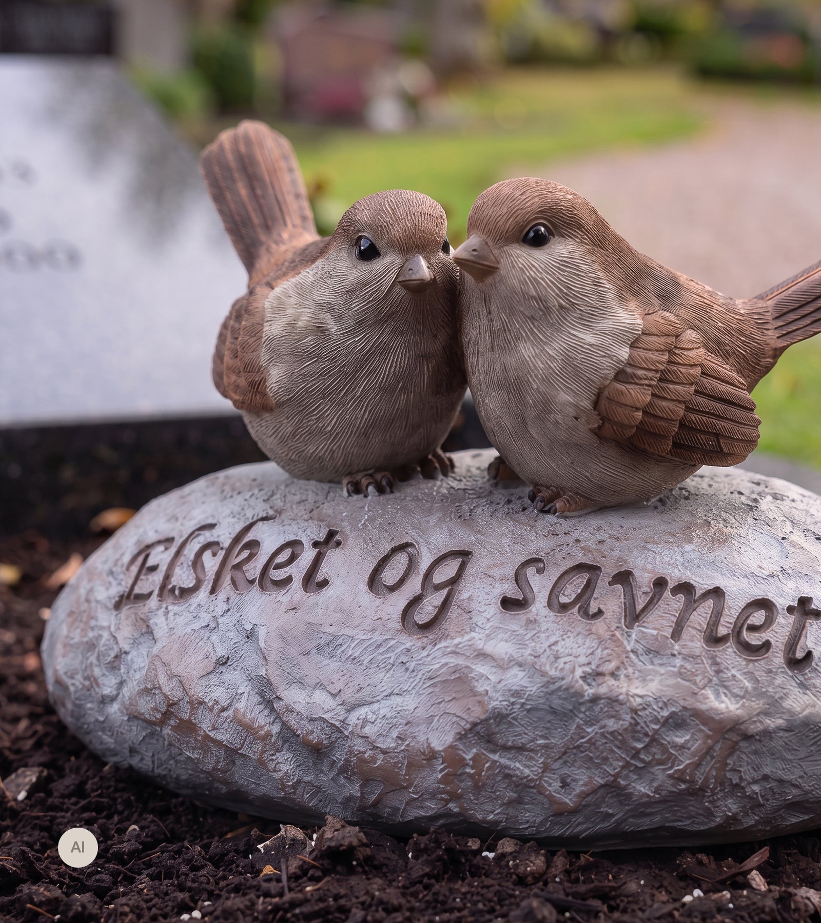 Gravpynt, 2 fugle på sten, Elsket og savnet