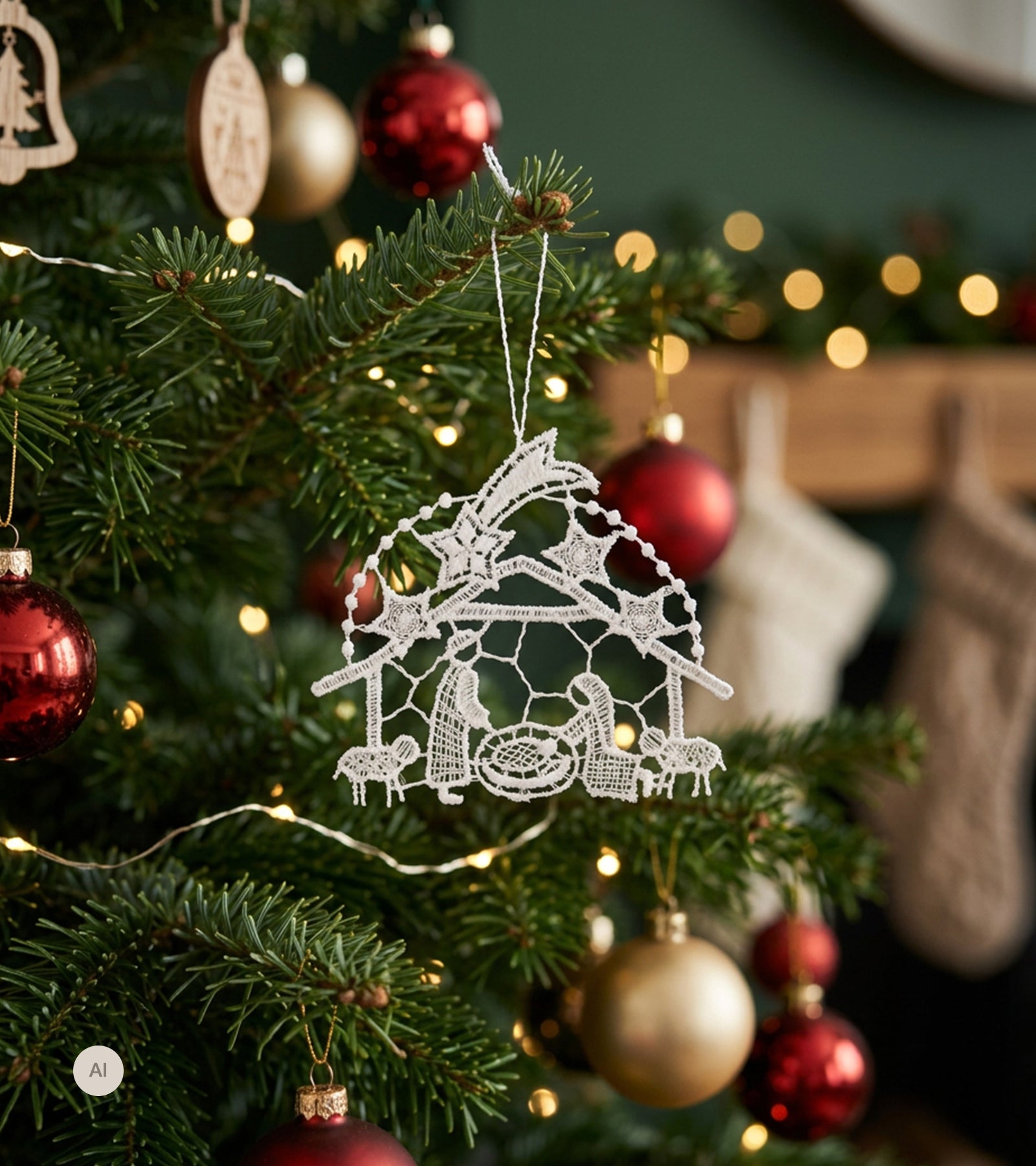 BroderiOphæng, Julekrybbe i stald, Hvid