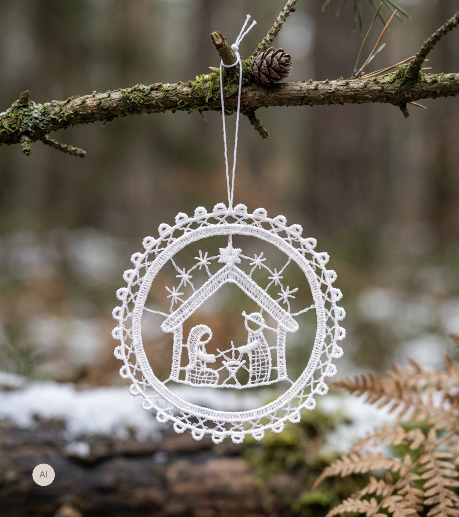 BroderiOphæng, Julekrybbe i Cirkel, Hvid