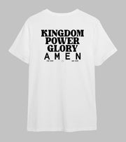 OnlyByGrace kingdom power glory white print t-shirt back
