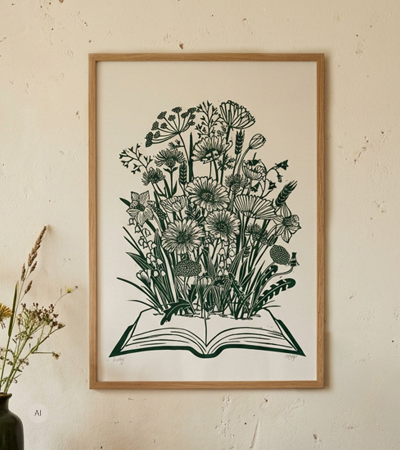 Linoleumstryk, Livsbog, Mørkegrøn, A3 Plakat