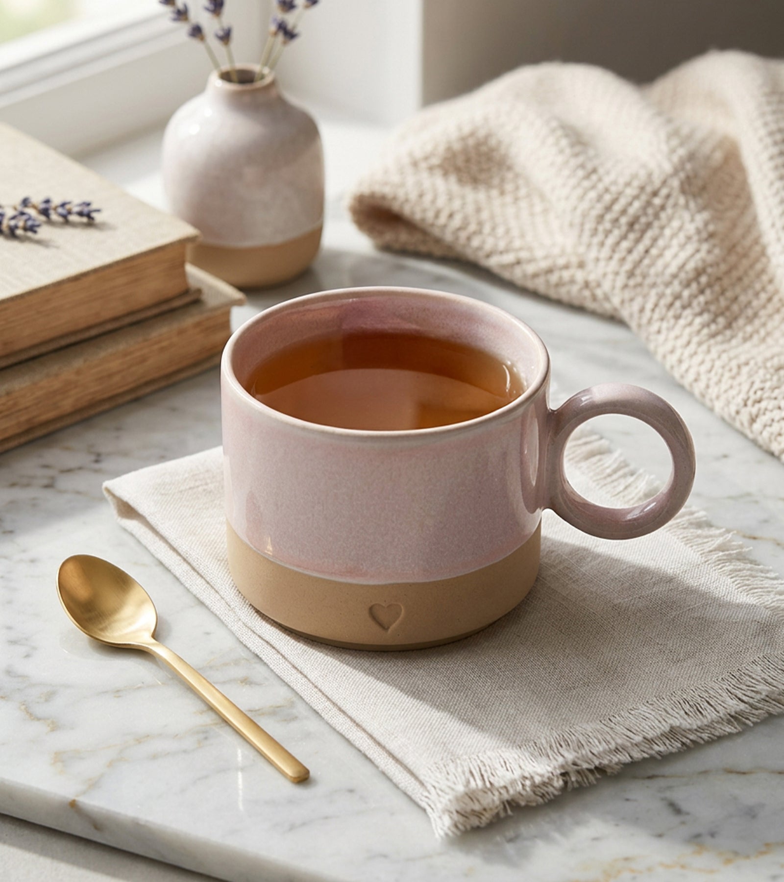Rosa kopp m/hank, med Hjerte, 290 ml