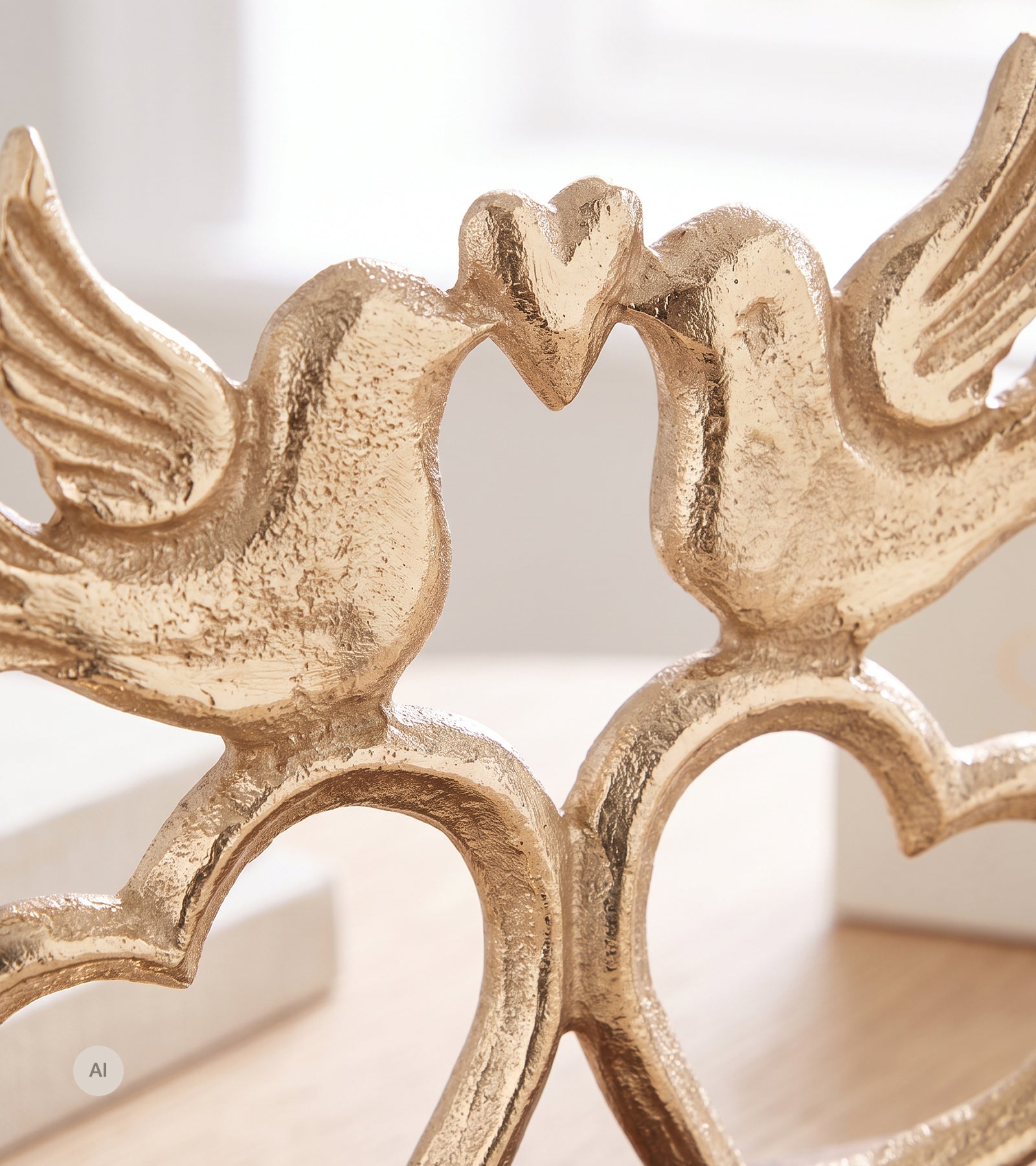 Skulptur, Hjerter med turtelduer, Guld