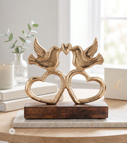 Skulptur, Hjerter med turtelduer, Guld