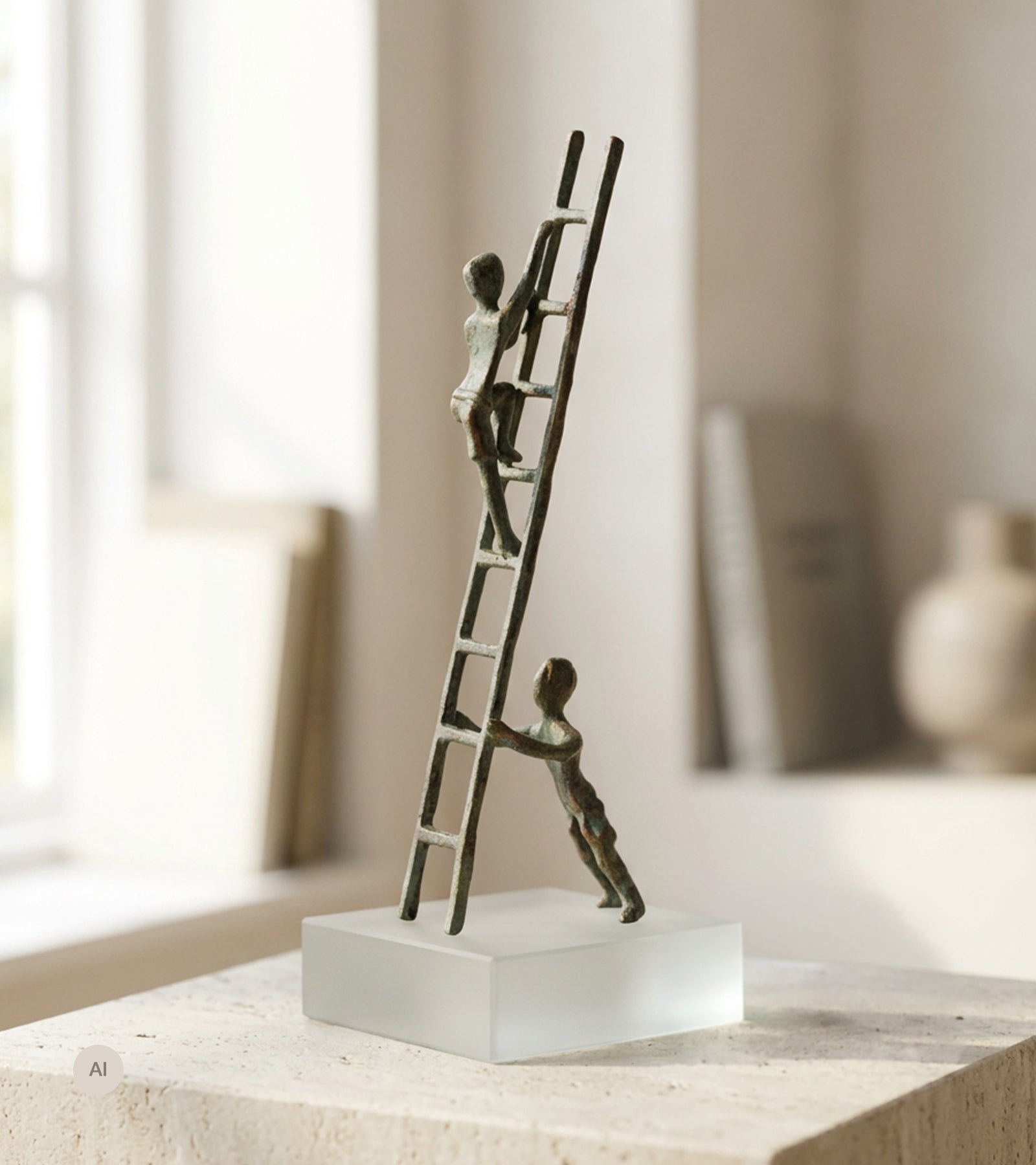 Skulptur, Teamwork, Antikgrøn, H 25 cm