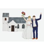 OnlyByGrace Bryllupskort med brudepar foran kirken