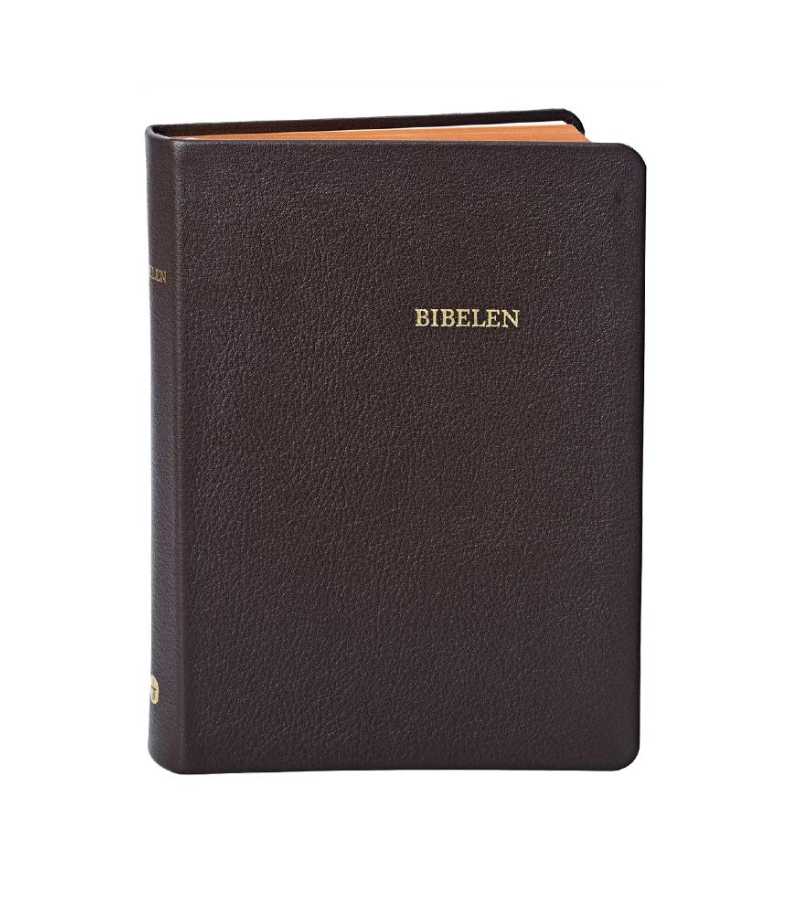bibelen i ægte brunt skind og med guldsnit OnlyByGrace