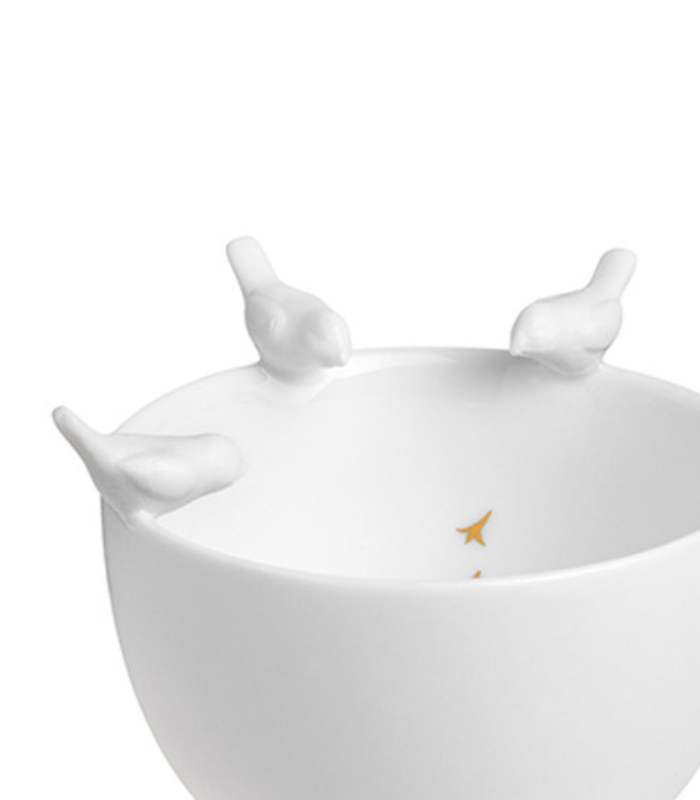 OnlyByGrace Hvid porcelænsskål med fugle nærbillede