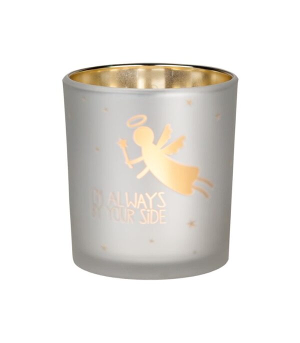 OnlyByGrace-Fyrfadsstage Mat Lysegrå Med Engle Silhuet