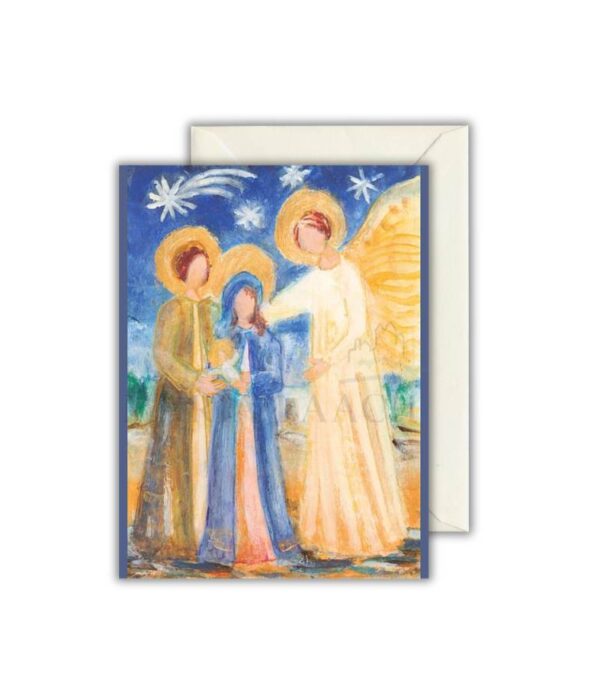 OnlyByGrace Julekort Dobbelt med kuvert Den hellige familie med engel