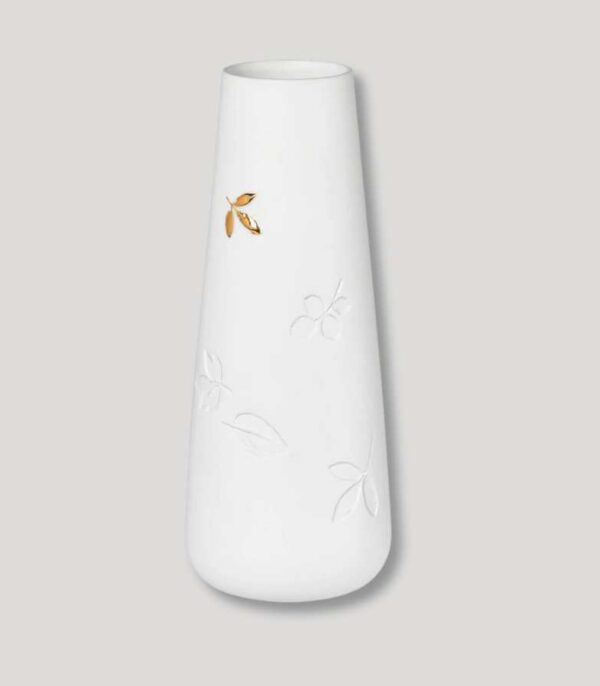 OnlyByGrace Vase hvit porselen med bladgull 21 cm