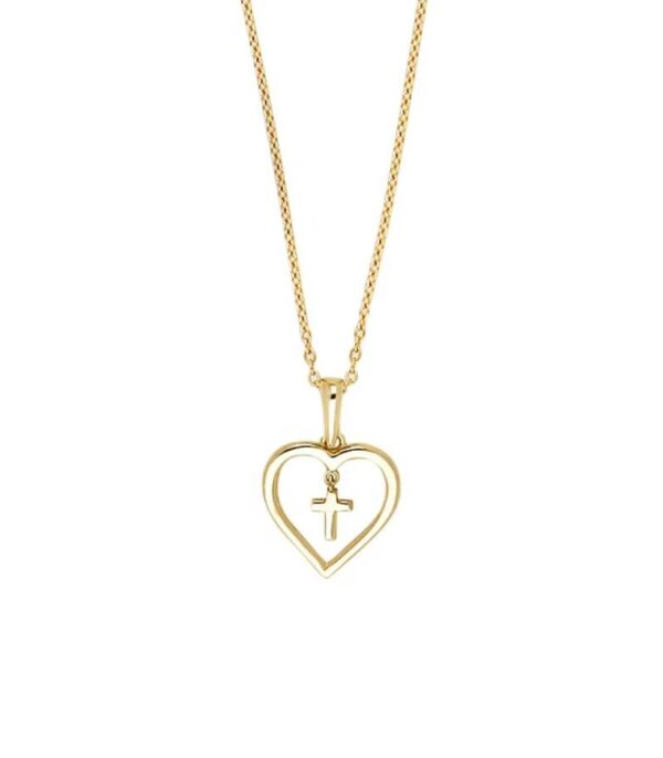 8kt Vedhæng Hjertemed kors inkl kæde OnlyByGrace